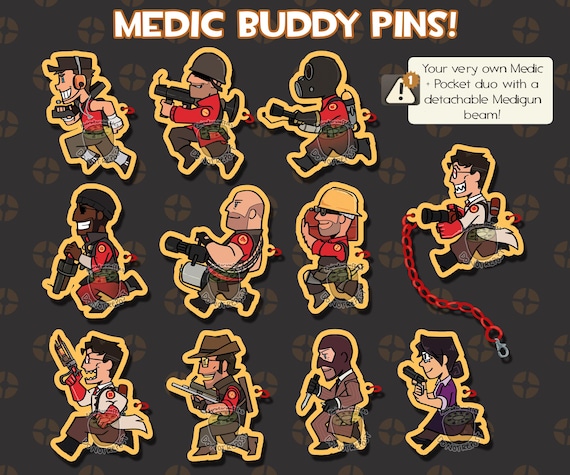 Team Fortress 2 RED Medic Buddy Connecting Acrylic Pins