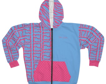 Santi's Selection- Yahweh light blue & pink design  zebra hood Unisex Zip Hoodie (AOP)