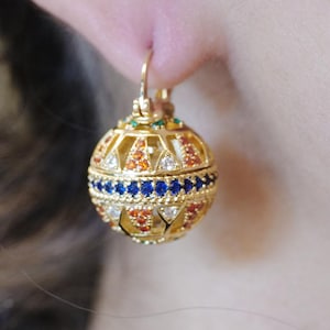 Art Deco Multicolor CZ Lever-back Earrings Red Green Blue Vintage Style Gold Plated Earrings Dangle Earrings Fast shipping from USA!