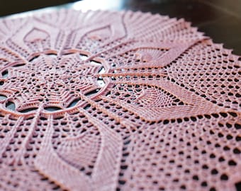 Crochet Large Pink Lacy Handmade Doily, Intricate Stylish Home Decor Made and ship from USA! Unique gift Centerpiece Table Decoration
