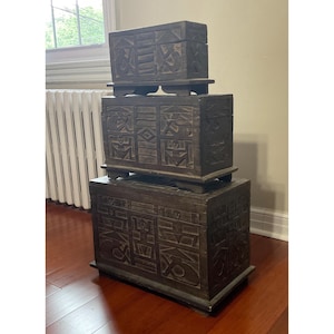 Vintage African Hand Carved Nested set of Boxes