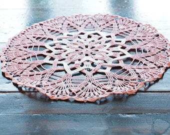 Crochet Pink White Lacy Handmade Doily, Intricate Stylish Home Decor Made and ship from USA! Unique gift Centerpiece Table Decoration A1