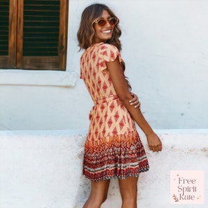Boho V-Ausschnitt Kurzes Kleid aus natürlicher Baumwolle Mehrere Farben erhältlich Natürliche Boho-Kleidung für Frauen FreeSpiritKate Bild 8