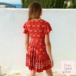 Boho V-Ausschnitt Kurzes Kleid aus natürlicher Baumwolle Mehrere Farben erhältlich Natürliche Boho-Kleidung für Frauen FreeSpiritKate Bild 3