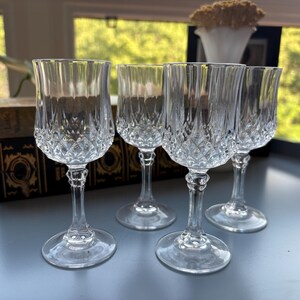 Conjunto de 4 Taças de Licor Vintage Cristal d'Arques Longchamp - Taças Pequenas para Aperitivo/Xerez com Corte Diamante