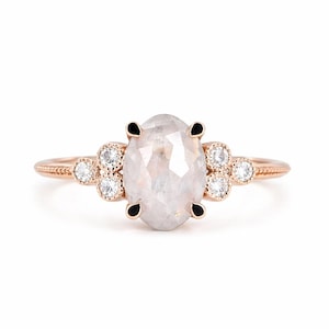 Salt and Pepper Oval Diamond Ring Engagement ring eagle claw ring milky diamond ring rings for women - Rubysta