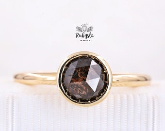 custom black diamond engagement ring wedding band Round diamond fashionable rings sleek ring couple rings art deco ring