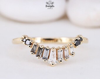 engagement ring baguette diamond ring couple ring black diamond wedding band fine jewelry mood ring