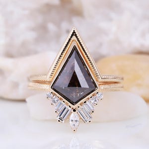 Salz und Pfeffer Diamant Lünette Einstellung Ring Kite Cut Ring Combo Ring Set Weiß Natürlicher Diamantring Erschwinglicher Ring 14K solidem Goldring