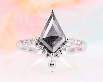 Anillo de compromiso de diamantes con diseño de cometa, sal y pimienta: Anillo de boda de oro macizo