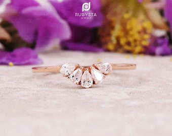 Birnen-Stapelring, klarer Diamantring, passendes Ringset, zierliches Hochzeitsset, Verlobungsringbox – Rubysta Rubystajewel