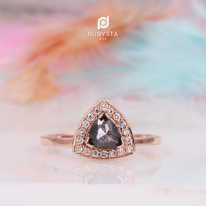 Salt and Pepper diamond Ring | Salt and pepper Ring | Trillion Diamond Ring