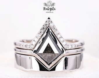 Salz- und Pfeffer-Vintage-Verlobungsring mit Lünettenfassung im Drachenschliff, Stimmungsringe, eleganter Ring, klarer Diamantring, passende Ringe