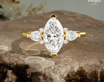 Anillo de diamantes marquesa de 1,50 quilates: anillo de compromiso victoriano