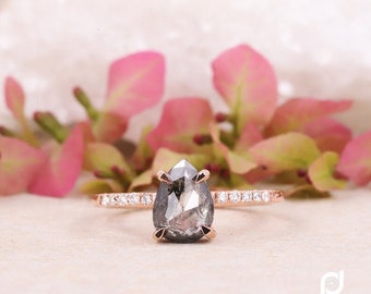 Salz- und Pfefferbirnen-Diamant-Verlobungsring, klarer Diamantring, eleganter Ring, Geschenke für Trauzeugen, Vintage-Schmuck – Rubysta