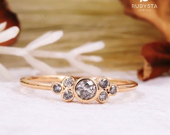 Brillanter, runder Diamantring mit Lünettenfassung, Schwiegervater-Geschenkring für Frauen, Art-Deco-Ring – Rubysta