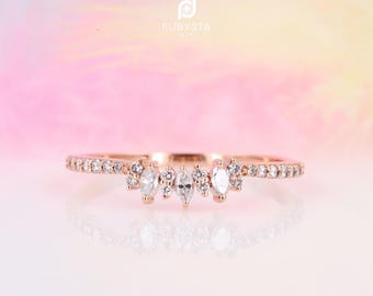 Anillo de oro macizo de 14 k con diamantes sal y pimienta y talla marquesa