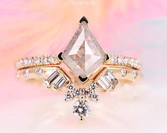 Salt and Pepper Kite Diamond Engagement Ring