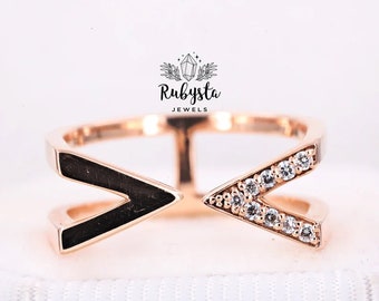 Dreiecksring V-förmiger Ring klarer Diamantring Herrenring passende Ringe Set Paarringe Vintage-Schmuck - Rubysta