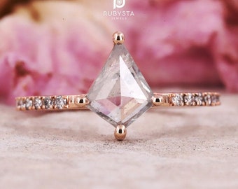 Eleganter Ring im Salz- und Pfefferdrachenschliff mit runden Zinken – einzigartiger und auffälliger Verlobungsring, Ehering, Brautset, Brautring