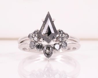 Kite Salt and Pepper Diamond Ring Set: Engagement Wedding Promise Ring
