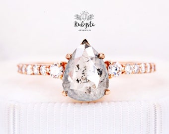 Alte Stil Birne Diamant Verlobungsring Salz und Pfeffer Diamant Versprechensring Natürlicher Diamantring Ehering Stapelbarer Ring Art-Deco-Ring