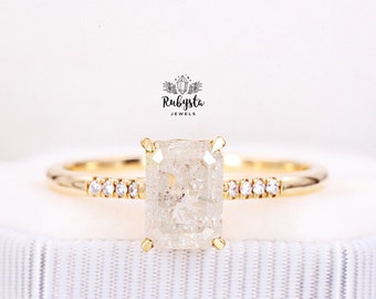 Engagement ring Salt and pepper diamond ring Promise ring Milky diamond ring 14K solid gold ring Vintage ring Art deco ring Anniversary ring