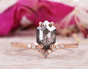 Hexagonal shaped diamond ring Handcrafted diamond ring Multiple rings Rings for multiple fingers Minimalistic salt and pepper diamond ring