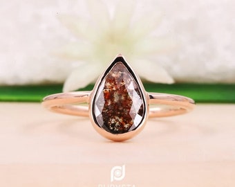 Rose cut red veined pear diamond ring Bezel setting engagement ring Rose Gold Ring father in law gift aesthetic ring