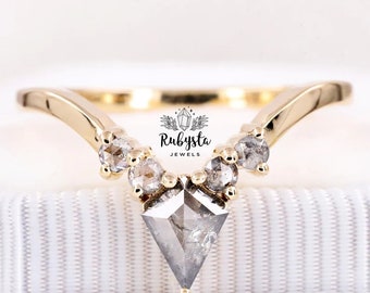 Salt and Pepper Kite Diamond ring | Kite Stackable Ring | Stacking Kite diamond wedding band | wedding stack ring | engagement stacking ring