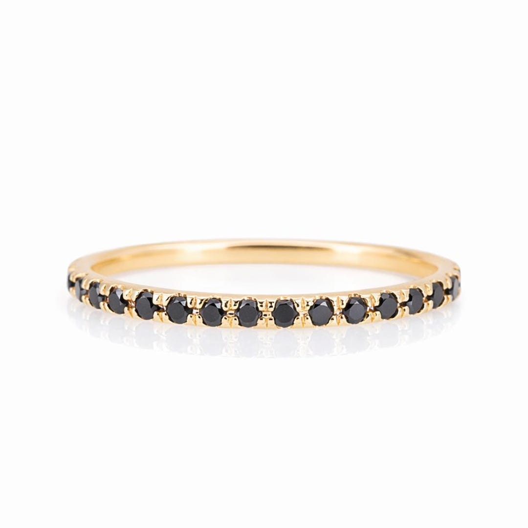 14k Gold Black Diamond Eternity Ring: Dainty Stacking Band - Etsy