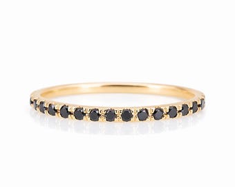 Natural Black Diamond Half Eternity Band, 14K Gold