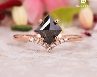 Salz- und Pfeffer-Drachenschliff-Ring, natürlicher Diamant-Ring, passende Ringe-Set, stapelbarer Verlobungsring, ästhetischer Ring, Schwiegervater-Geschenk
