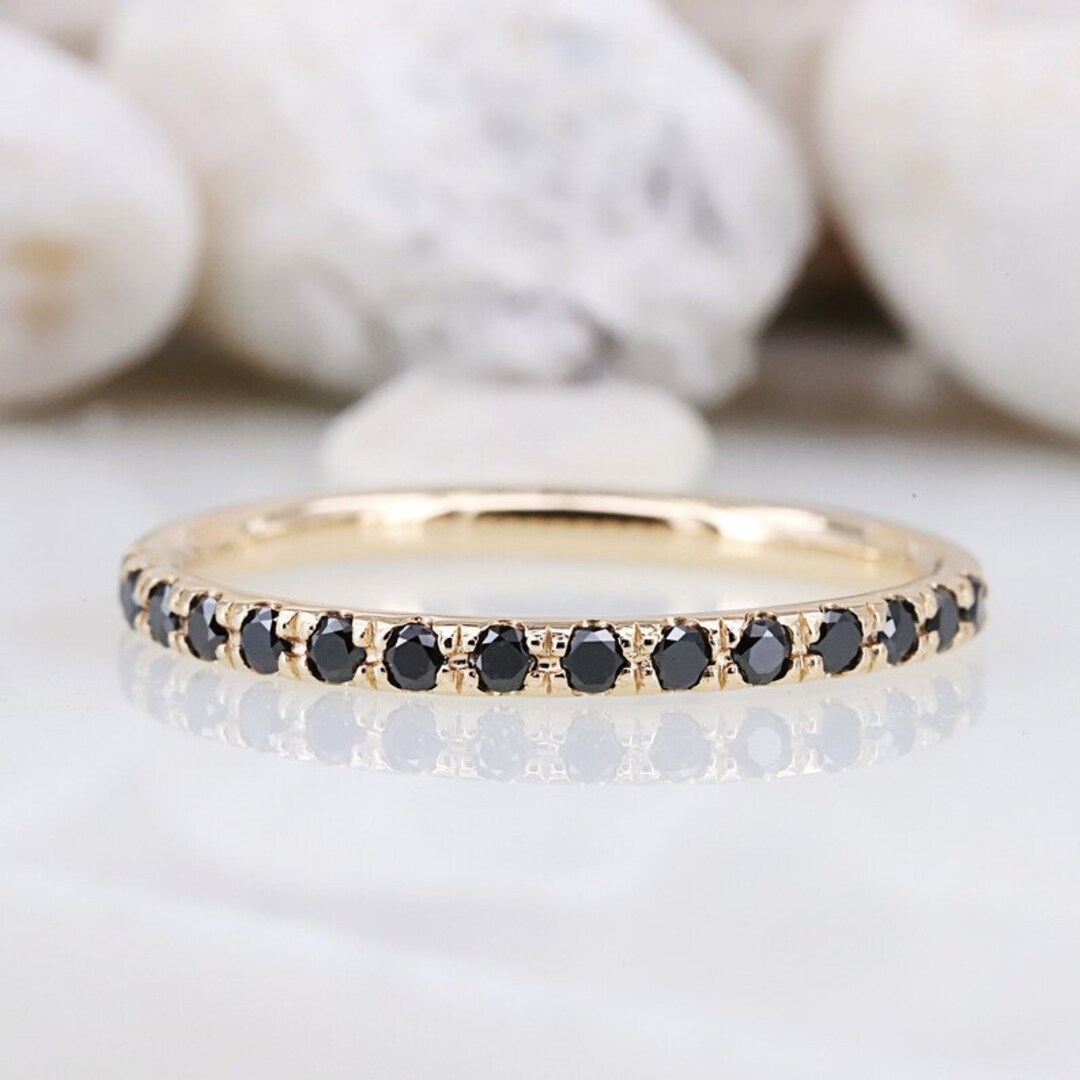 14k Gold Black Diamond Eternity Ring: Dainty Stacking Band - Etsy