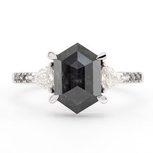 Salt and Pepper diamond Ring | Hexagon Diamond Ring | Salt and pepper Ring