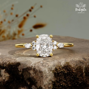 1.0 Carat Cushion Diamond Engagement Ring Lab Grown Diamond/Moissanite Ring Three stone Ring Simple Classic Band Gift for her