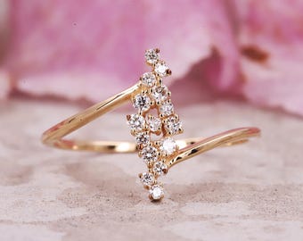 Anillo de diamantes de talla brillante redonda / Anillo de compromiso / Anillo de diamantes redondos