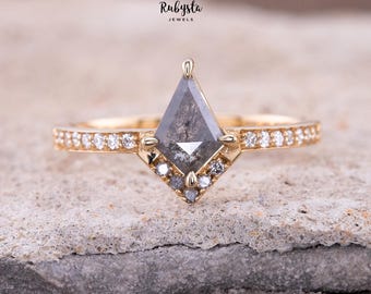 Anillo de Diamante Kite Sal y Pimienta • 0,52ct • Oro Macizo • Anillo de Compromiso Único • Joyería Artesanal Personalizada