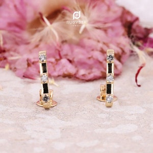 14K Gold Salt and Pepper Diamond Bar Earrings | Minimalist Dangle Studs | Dainty Handmade Fine Jewelry for Women