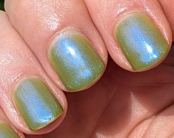 Plankton, 15ml 21-free Indie Nail Polish, Sage Green Jelly with Cobalt Blue Shimmer