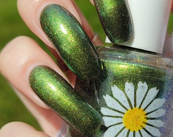 Leotia Black Jelly Nail Polish: Chartreuse Green Shimmer, Micro Flakes (15ml)