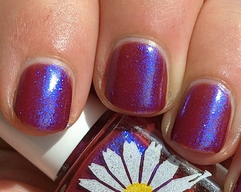 Sandstone, 15ml 21-free Indie Nail Polish, Berry Red Jelly with Cobalt Blue Micro Flakes