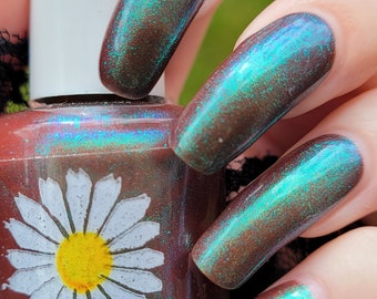 Afterimage, 15ml 21-free Indie Nail Polish, Deep Maroon Jelly with Teal Green Shimmer