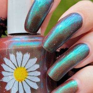 Afterimage, 15ml 21-free Indie Nail Polish, Deep Maroon Jelly with Teal Green Shimmer