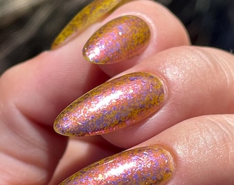 Lavender, Chartreuse Yellow Jelly Nail Polish with Purple Flakes & Fuchsia Shimmer (15ml)