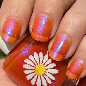 Flicker, 15ml 21-free Indie Nail Polish, Bright Orange Jelly with Blue Micro Flakes