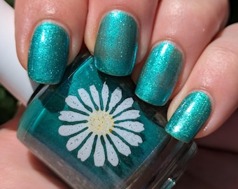 Teal Couch, 15ml, Teal Green Jelly Indie Nail Polish with Frosty Aqua Shimmer