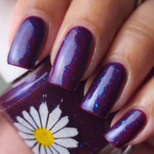 Chokeberry, 15ml, Deep Berry Nail Polish with Large Blue Metallic Flakes and Blue Shimmer