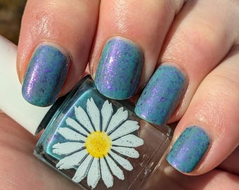 Ice Flower Teal Blue Nail Polish: Purple Metallic Flakes & Shimmer (15ml)