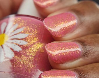 Dryocampa Pink Coral Jelly Nail Polish, Gold Flakes Shimmer (15ml)